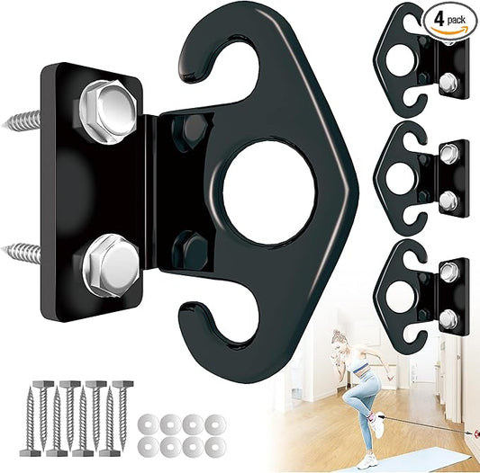 4 PCS Resistance Band Wall Anchors, Exercise Band Wall Anchor, Gym Wall Hooks for Resistance Bands, Workout Wall Mount Anchor for Physical Therapy and Small Space Home - Black