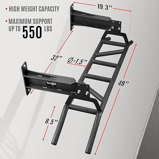 Yes4All Heavy Duty Wall Mounted Pull Up Bar – Multi-Grip Pull Up Bar Ceiling Mount / Ceiling Mount Pullup bar / Chin Up Bar for Home Gym Workout