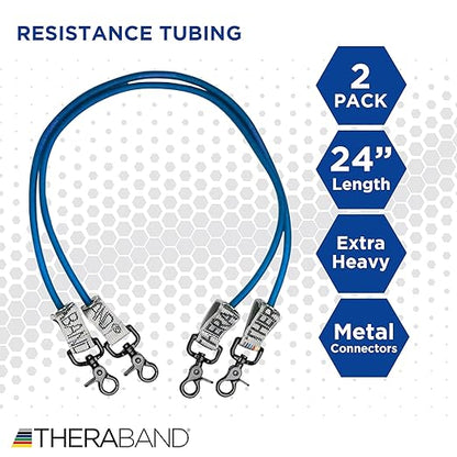 THERABAND Wellness Station Professional Latex Resistance Tubing With Connectors for Physical Therapy, Exercise Station for Rehab, Pilates, Set of 2, 24 Inch, Blue, Extra Heavy, Intermediate Level 2