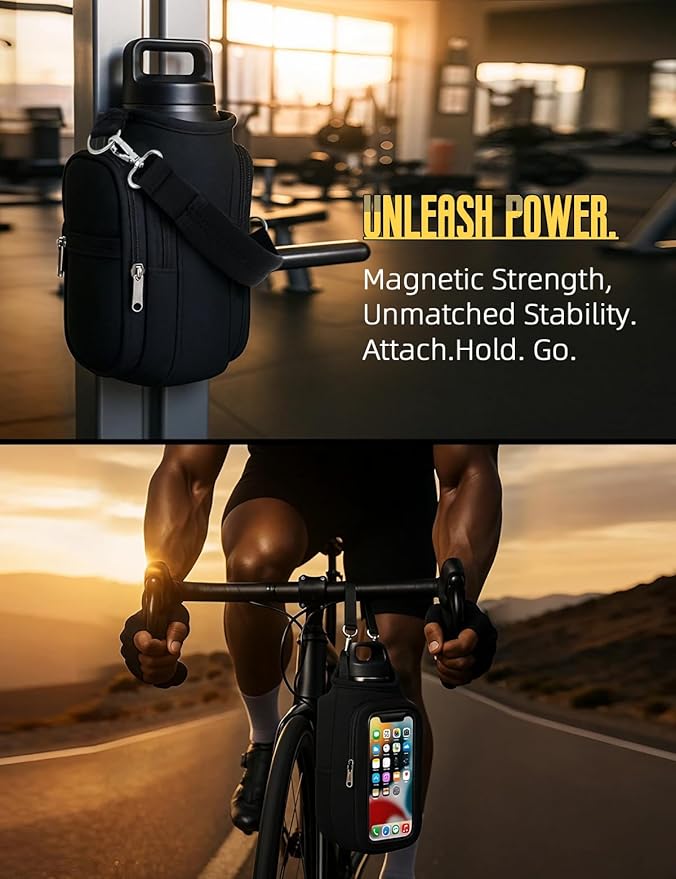 Magnetic Gym Bag for Men & Women - Water Bottle Holder, Crossbody Strap, Touchscreen Pocket & Creative Storage - Perfect for Gym, Running, Travel & Fitness Essentials