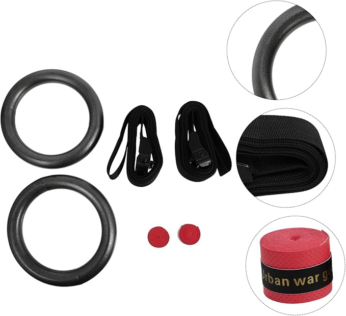 Hemoton Adjustable Gymnastic Rings Set Small Fitness Equipment Webbing Straps for Home and Gym Use for Body Training and Workout Random Color