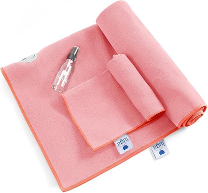 IUGA Yoga Towel for Hot Yoga Non Slip Extra Thick Yoga Mat Towel + Hand Towel 2in1 Set with Corner Pockets Super Absorbent and Quick Dry Hot Yoga Towel