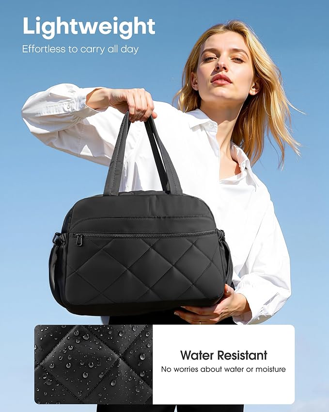 HOTOR Gym Bag for Women - Lightweight Travel Duffle Bags with Wet Pocket & Separate Shoe Bag, Multi-Pocket Carry on Weekender Duffel for Sports, Fitness, Overnight Trip, Black, 16.5" x 7.5" x 11.9"