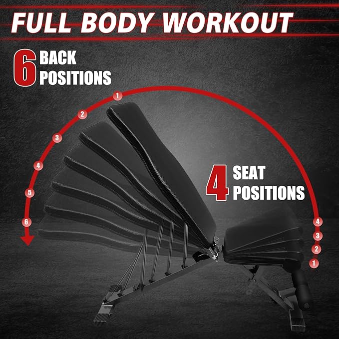 Strength Training Bench, Adjustable Weight Bench for Home Gym Dumbbell Exercise - Folding Sit up Bench for Full Body Workout