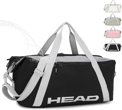 HEAD 45L Black Waterproof Gym Duffel Bag for Women Men, Large Capacity Weekender Overnight Bag with Detachable Strap, Lightweight Travel Tote for Fitness, Yoga & Business Trips
