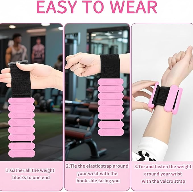 Wrist & Ankle Weights for Women Men, 1lb/2lb/4lb Set of 2 - Adjustable Wearable Weighted Bands, Waterproof Silicone Arm & Leg Weights for Pilates, Yoga, Walking, Dance, Home Workout & Gym