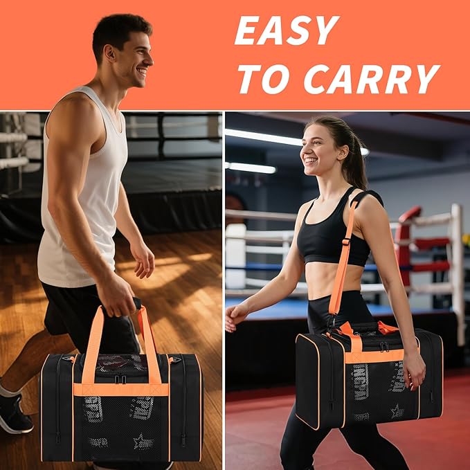 Boxing Gym Duffle Bag, Breathable Mesh Gym Bag for Boxing Gear | Wet Pocket, Privacy Pocket & Removable Shoulder Strap, Multipurpose Muay Thai, MMA, BJJ, Jiu Jitsu, Wrestling Workout Bag