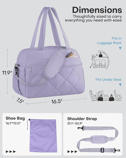 HOTOR Gym Bag for Women - Lightweight Travel Duffle Bags with Wet Pocket & Separate Shoe Bag, Multi-Pocket Carry on Weekender Duffel for Sports, Fitness, Overnight Trip, Purple, 16.5" x 7.5" x 11.9"