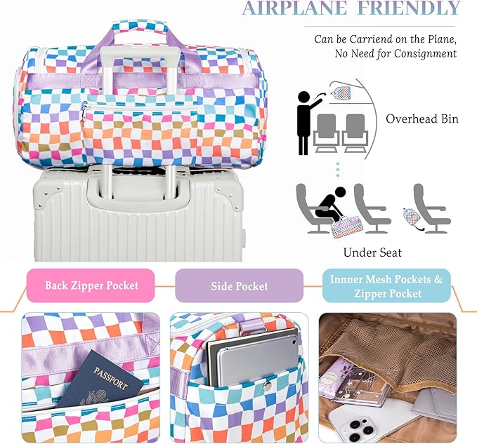 Sports Gym Bag for Men Women, Large Travel Duffle Bag with Shoe Compartment and Wet Pocket, Lightweight Weekender Overnight Bag Fitness Workout Bags for Sports, Gym, Travel