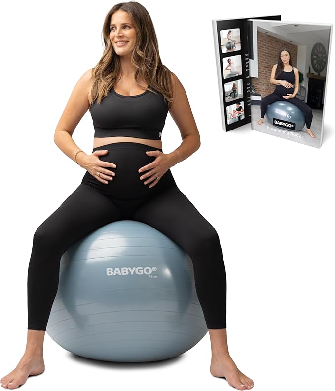 BABYGO Birthing Ball - Pregnancy Yoga Labor & Exercise Ball & Book Set Trimester Targeting, Maternity Physio, Birth & Recovery Plan Included Anti Burst Eco Friendly