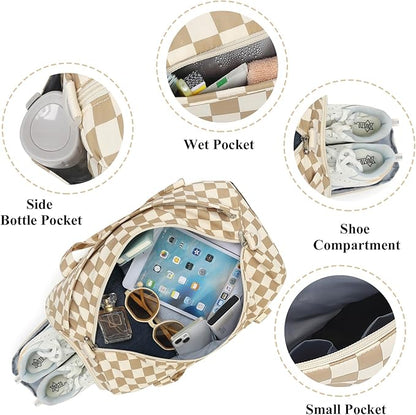 Gym Bag Sports Duffle Bag with Wet Pocket Weekender Overnight Bag with Waterproof Shoe Pouch and Air Hole for Girls Kids Women Travel Workout Bag