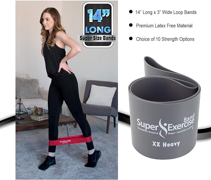 USA 14" x 3" Extra Long Latex Free Mini Loop Bands in 3, 5, 10 Pack Sets. 10 Strengths for Resistance Training, Stretching, Yoga, Toning. Plus an Exclusive iPhone App and E-Book.
