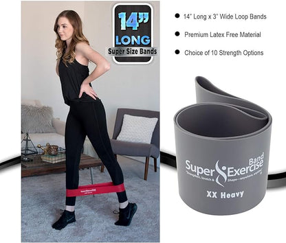 USA 14" x 3" Extra Long Latex Free Mini Loop Bands in 3, 5, 10 Pack Sets. 10 Strengths for Resistance Training, Stretching, Yoga, Toning. Plus an Exclusive iPhone App and E-Book.