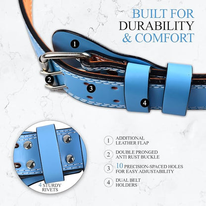 Leather Gym Fitness Belt, 4" & 6" Padded Lumbar Back Support, 10 Adjustable Holes for Weightlifting Powerlifting Bodybuilding Deadlift Squat Workout Strength Training