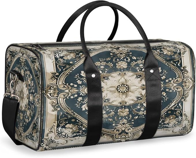 Travel Duffel Bag Carpet Flowers Patterns Sport Tote Gym Bag Waterproof Foldable Carryon Weekend Overnight Training Handbag Sports Duffle Bags for Women Men Boys Girls