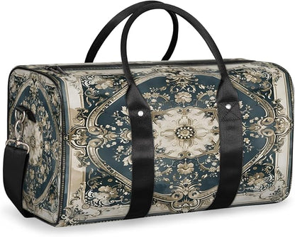Travel Duffel Bag Carpet Flowers Patterns Sport Tote Gym Bag Waterproof Foldable Carryon Weekend Overnight Training Handbag Sports Duffle Bags for Women Men Boys Girls