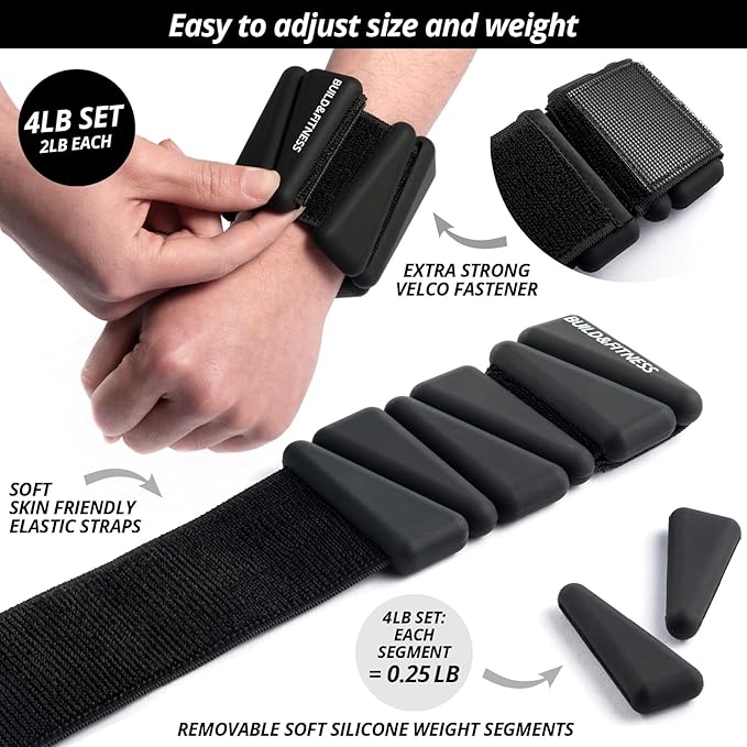 Wrist & Ankle Weights, Adjustable Bands for Women & Men Workouts, Set of 2 – 2lb or 4lb (1lb or 2lb each strap) Ideal for Runs, Jogs, Walks, Yoga, Dance, Pilates, Cardio, Aerobics, Strength Training