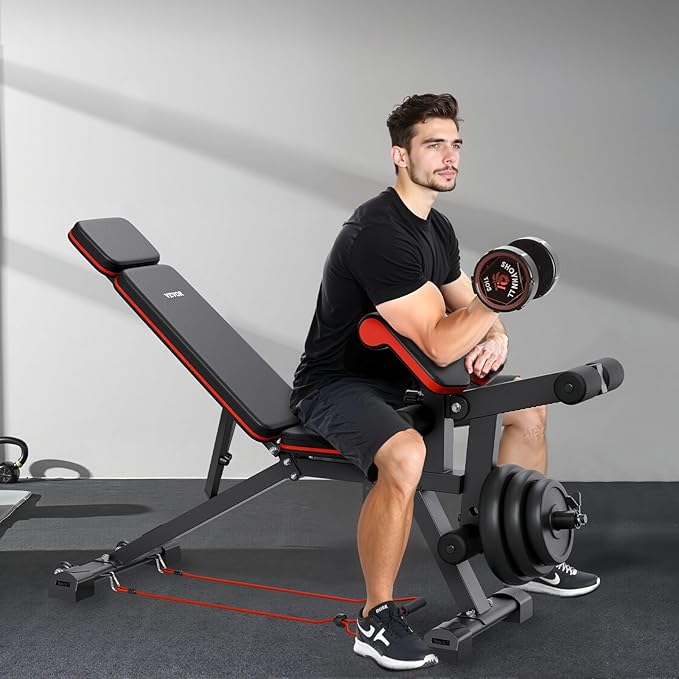 VEVOR Weight Bench, 800lbs/660lbs Adjustable Weight Bench Press for Full Body Workout, Exercise Sit-up Bench for Home Gym Strength Training, Multiple Functions, Fast Adjustment