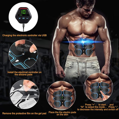 Ab Muscle Toner & Trainer – EMS Muscle Fitness Device with LCD Screen – USB Rechargeable Core Workout Gear for Abs, Arms & Legs