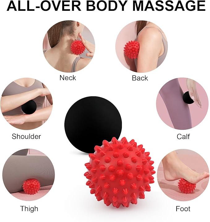 Massage Ball for Deep Tissue Therapy, Lacrosse Ball for Trigger Point and Myofascial Release, Muscle Knots, and Yoga Therapy (Black-Red)