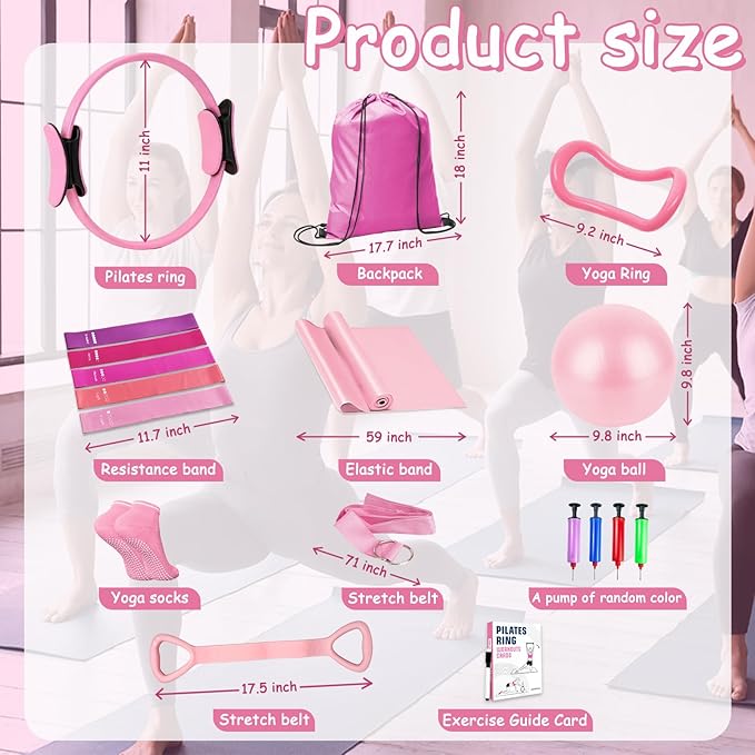 Pilates Kit for Women Pilates Equipment Ring and Ball Set Magic Circle Hoop with 5 Resistance Bands Compact Toning Fitness Essentials Starter Set Accessories with Exercise Guide
