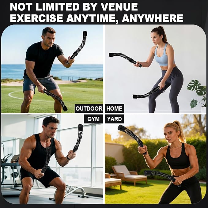 Ropeless Battle Ropes (2-in-1) Elatic Fitness Bar,Cordless Battle Ropes Sticks with Exercise Guide,Portable Home Gym Equipment for HIIT,Strength Low-Impact Workouts for Men & Women Black