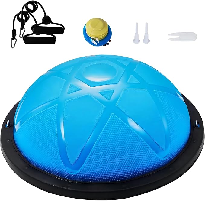 Half Exercise Ball Trainer 23 inch Balance Ball Trainer 1500lbs Capacity Stability Ball with Resistance Bands & Foot Pump, Strength Fitness Ball for Home Gym Full Body Workout
