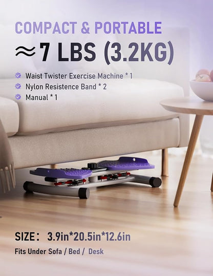 Waist Twister Machine Exercise, Ab Twist Board with Smart LED Digital Counter, Supports 300 lbs, Noiseless, Anti-Slip, Compact Portable for Home Gym Workout Equipment