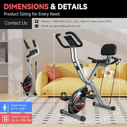 Foldable Exercise Bike Stationary Bikes for Home, 5 IN 1 Indoor Workout Bike, Cycling Bike with 16-Level Quiet Magnetic Resistance, 6.6 LBS Flywheel and 300LBS Capacity for Senior and Home Workout