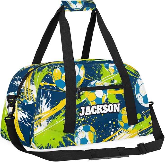 Custom Name Soccer Gym Duffel Bags for Kids Boys, Personalized Sport Travel Bags for Weekender Overnight Training