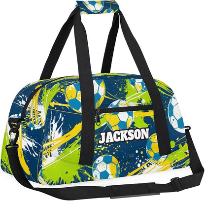 Custom Name Soccer Gym Duffel Bags for Kids Boys, Personalized Sport Travel Bags for Weekender Overnight Training