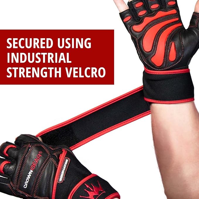 Weightlifting Gloves for Gym Fitness Bodybuilding - Dominator Leather Crossfit Cross Training Gloves Wrist Strap Wrap - Best Weight Lifting Gloves with Wrist Support for Heavy Lifting