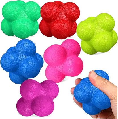 6 Pcs Hexagonal Reaction Training Balls for Fitness Agility and Hand Eye Coordination High Difficulty Challenge with Colorful Bounce Design for Exercises