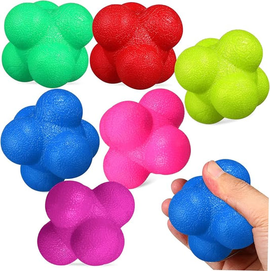 6 Pcs Hexagonal Reaction Training Balls for Fitness Agility and Hand Eye Coordination High Difficulty Challenge with Colorful Bounce Design for Exercises