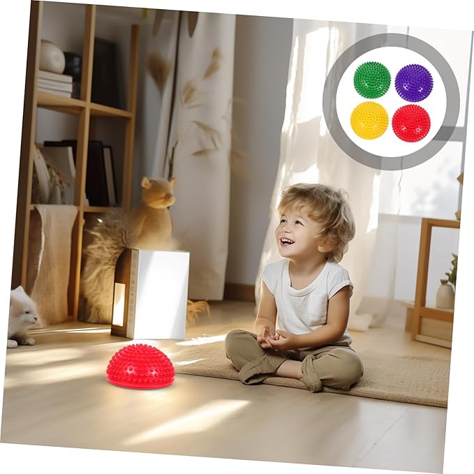 GALPADA 4 Pcs Hedgehog Balance Balls Domed Stability Trainer Dots for Kids Adults Spiked Fitness Balance Equipment for Coordination Sensory Integration Yellow Red Green Purple