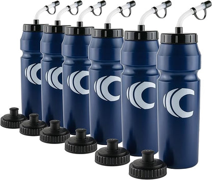 Cannon Sports 1 Liter Sports Water Bottle, BPA-Free, 34 Oz Capacity, Large Mouth, 2 lids (Straw and Squeeze), Great For Helmet Sports Such As Hockey, Lacrosse, Football, Boxing (6 Pack) (Navy)