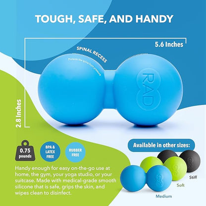 RAD Roller XL Peanut Roller Ball Massager - Soft Density Peanut Massage Ball - Myofascial Release for Back, Feet, Neck, Psoas - Suboccipital Release Device, Thoracic Spine Roller Balls