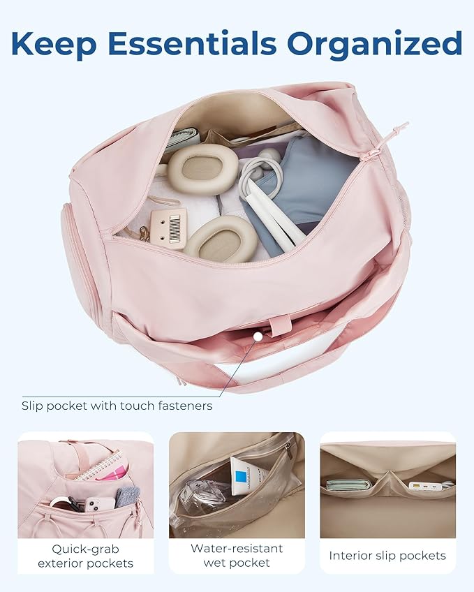 BAGSMART Gym Bag for Women, Lightweight Duffel with Shoe Compartment, Tote Bag with Wet Pocket for Yoga Travel, Camel