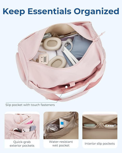 BAGSMART Gym Bag for Women, Lightweight Duffel with Shoe Compartment, Weekender with Wet Pocket, Workout Yoga Tote, Cream