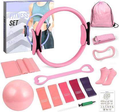 at Home Pilates Kit, 16PCS Workout Pilates Equipment for Women, Pilates Set with Pilates Ring and Ball Set, Resistance Bands, Pilates Essentials Kit for Women, Beginners at Gym, Outdoor