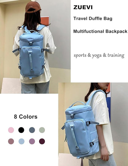 ZUEVI 3 In 1 Backpack Travel Duffle Bag for Men Women with Wet Pocket and Shoe Compartment Waterproof Gym Backpacks for Weekender Sports Training Yoga (Light Blue)