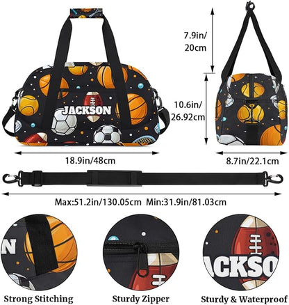 Personalized Ball Gym Duffel Bags for Kids Boys with Custom Name Sport Training Travel Bags for Overnight Weekender
