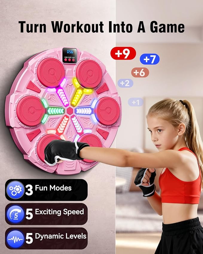 Upgraded Music Punching Machine for Kids and Adults, Wall Boxing Punching Pad with Bluetooth & Rhythm Lights, 3 Speed Modes, Home Fitness Boxing Equipment with Gloves for Boys Girls Teenagers