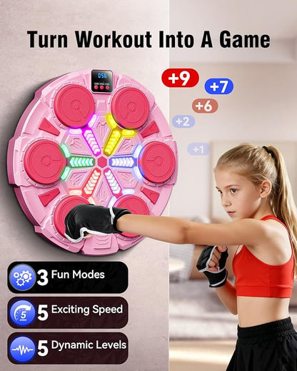 Upgraded Music Punching Machine for Kids and Adults, Wall Boxing Punching Pad with Bluetooth & Rhythm Lights, 3 Speed Modes, Home Fitness Boxing Equipment with Gloves for Boys Girls Teenagers