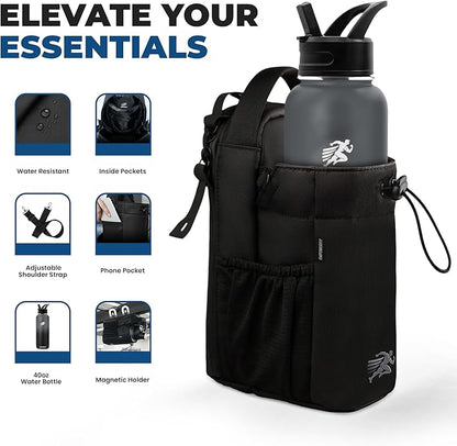 Magnetic Gym Bag with 40oz Water Bottle Holder – Waterproof Leather-Film Fitness Bag with Strong N52 Magnets, Phone & Zipper Pockets, Adjustable Shoulder Strap for Gym & Outdoor Use | Waterproof Material, Organized Pockets, 2 Carry Options, Double Zipper