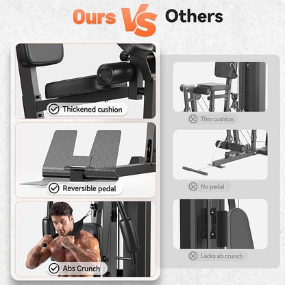 Sportsroyals Home Gym, Multifuntional Workout Station with 150LBS Weight Stack, Full Body Workout Equipment for Home Exercise Fitness