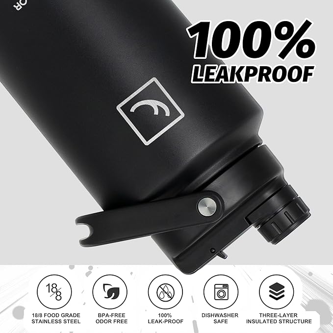 NATURE PIONEOR 1 Gallon Insulated Water Bottle - Double Vacuum Stainless Steel 128 oz Water Bottle with Holder/Carrier, Wide Mouth 1 gallon Water Jug for Outdoor Sports, Hiking, Camping, Gym