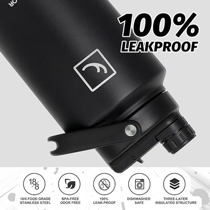 NATURE PIONEOR 1 Gallon Insulated Water Bottle - Double Vacuum Stainless Steel 128 oz Water Bottle with Holder/Carrier, Wide Mouth 1 gallon Water Jug for Outdoor Sports, Hiking, Camping, Gym