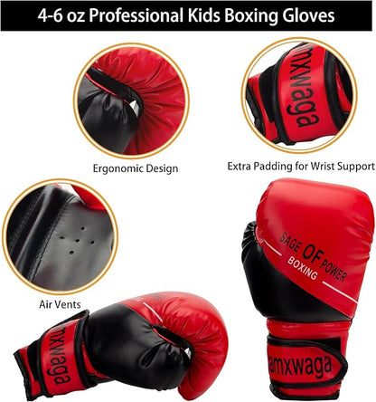 3-in-1 Boxing Gloves and Punching Mitts Set for Kids, Sports Boxing Gloves Boxing Pads with Hand Wraps, Kids Boxing Equipment Set for MMA, Karate, Muay Thai, Taekwondo