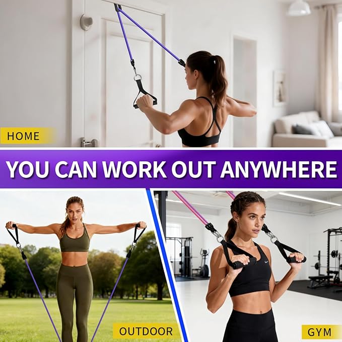 WHATAFIT Resistance Bands Set with Handles - Exercise Bands Home Gym Strength Training Equipment, Includes Door Anchor & Ankle Straps for Full Body Workout Bands, Physical Therapy